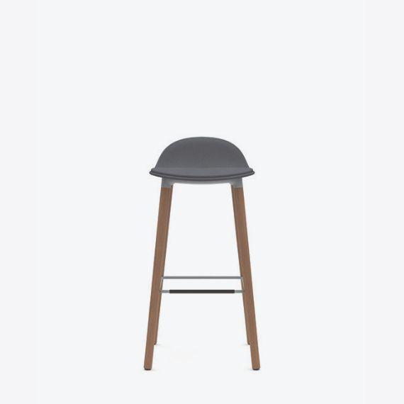 KIN503U3 Low Back Stool With Wooden Legs, Upholstered Shell