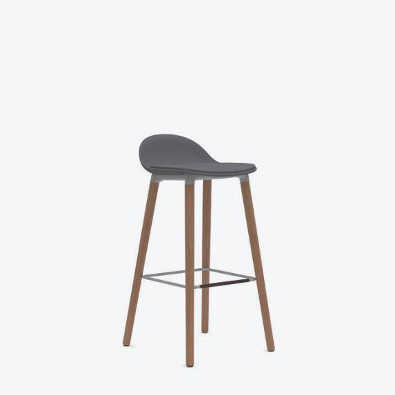 KIN503U3 Low Back Stool With Wooden Legs, Upholstered Shell