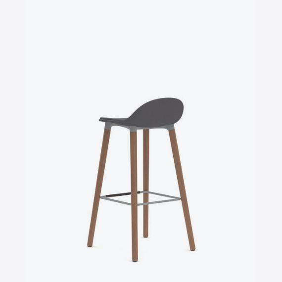 KIN503U3 Low Back Stool With Wooden Legs, Upholstered Shell