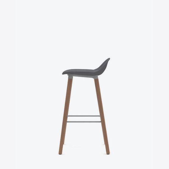 KIN503U3 Low Back Stool With Wooden Legs, Upholstered Shell