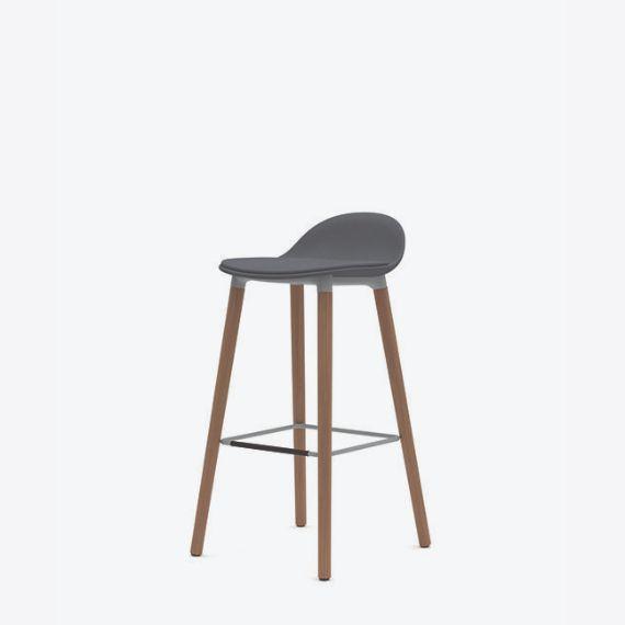 KIN503U3 Low Back Stool With Wooden Legs, Upholstered Shell