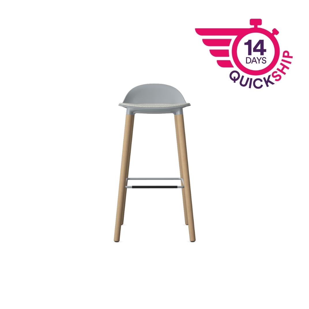 KIN503U1 - Kin Low Back Stool, Wood Legs with Upholstered Seat Pad
