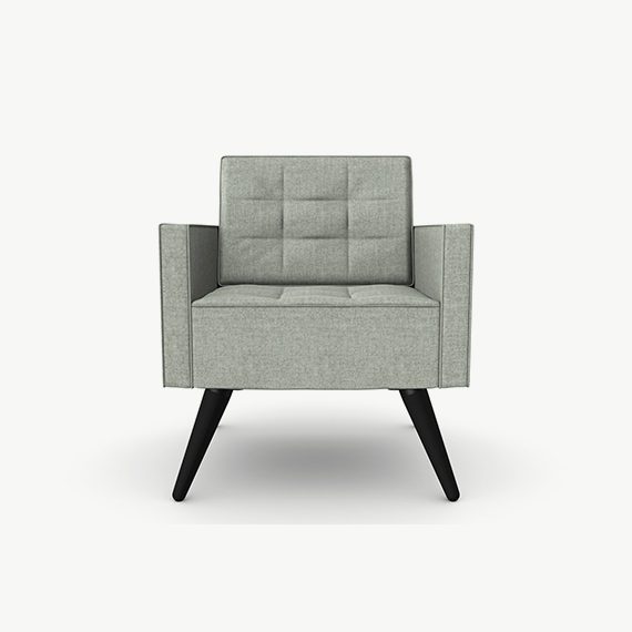 FIFT15 Fifty Series Arm Chair With Wooden Legs, Pedestal Base, High Back, Tufted Seat and Upholstered Back