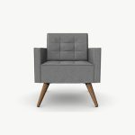 FIFT15 Fifty Series Arm Chair With Wooden Legs, Pedestal Base, High Back, Tufted Seat and Upholstered Back